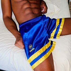 Xara 90s Super Rare Vintage Nylon Glanz Soccer Shorts Blue White Blue Silky L